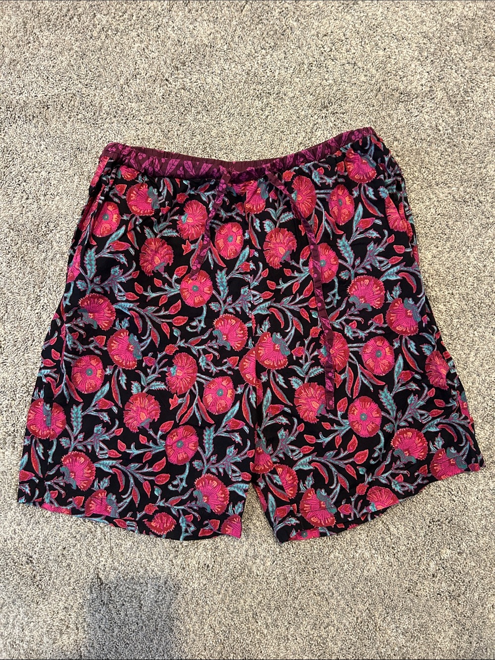 Sundance Black Bermuda Shorts with Pink Floral Embroidery